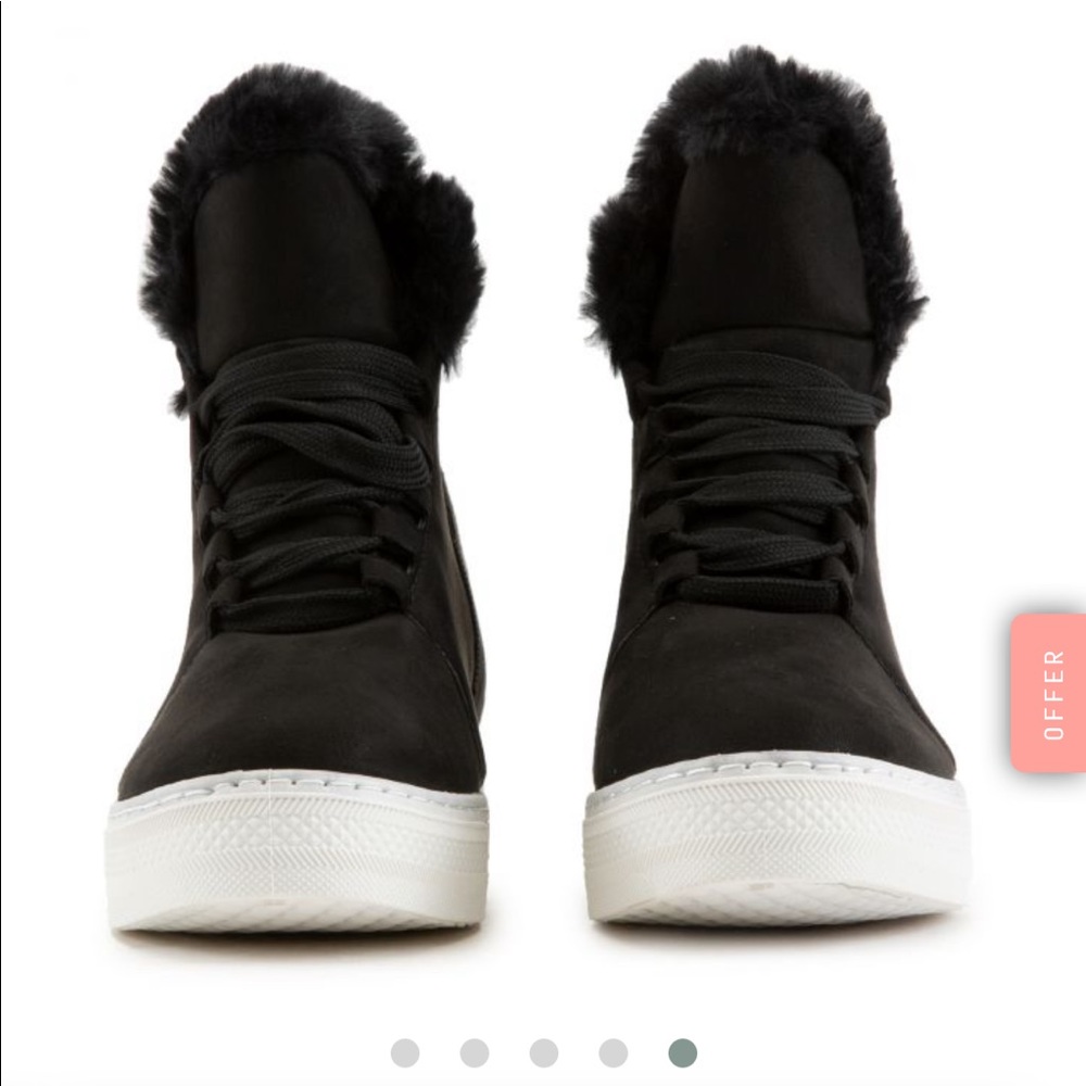 Sheikh Bamboo Rise-18 fur wedge sneakers in black nib sz 6